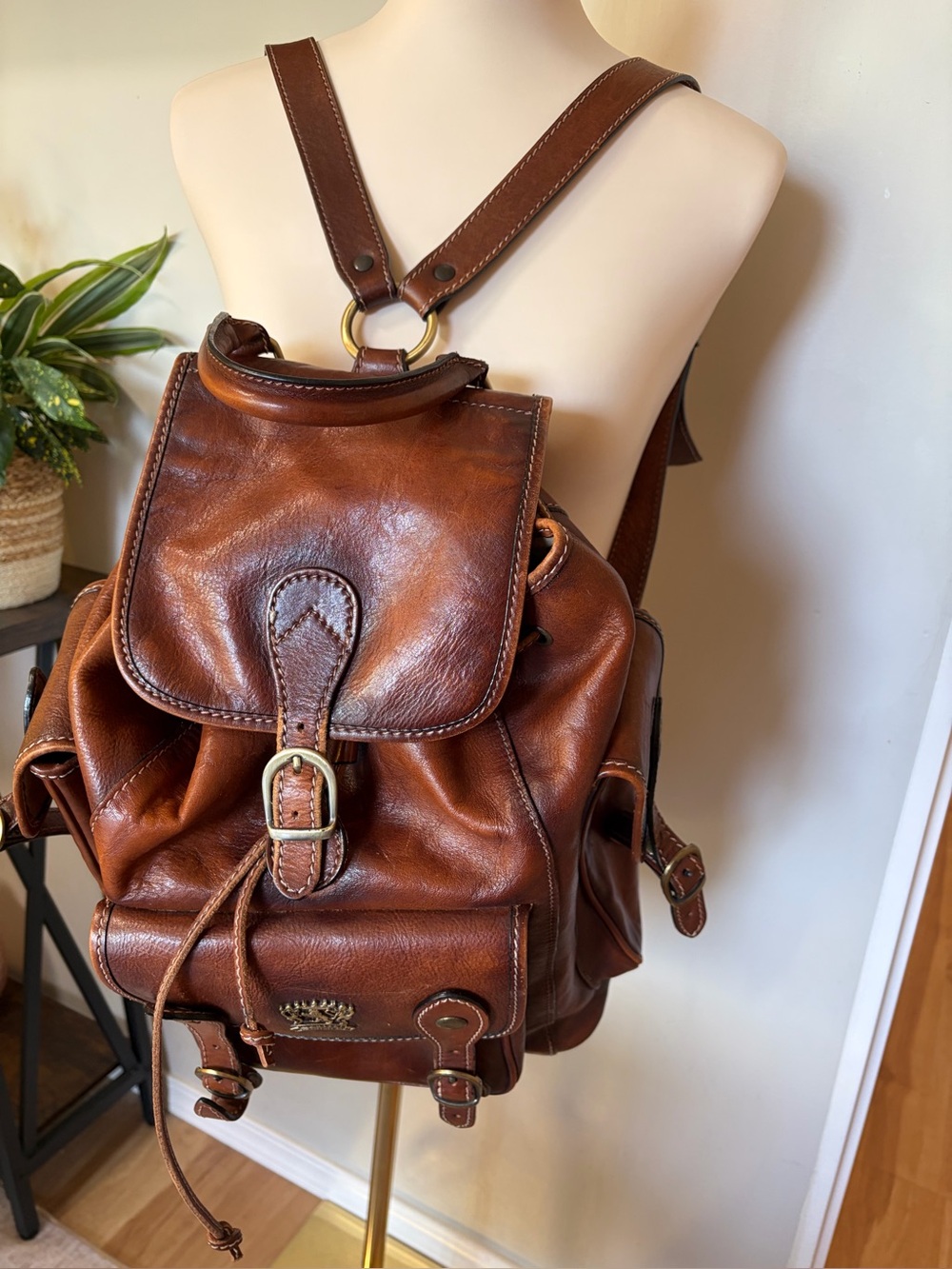 Pratesi Firenze Italian Leather Backpack — Vintage Style EUC